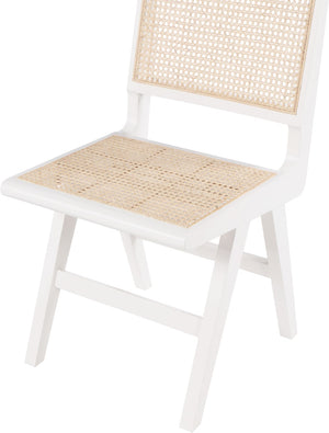 Preston Natural Cane / Rubberwood Mid-Century White Wood Dining Side Chair - 18.5" W x 22" D x 34.5" H