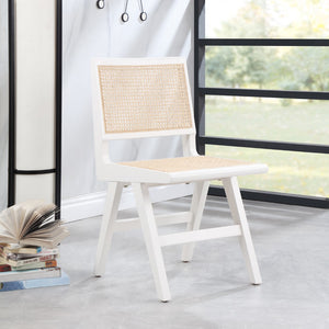 Preston Natural Cane / Rubberwood Mid-Century White Wood Dining Side Chair - 18.5" W x 22" D x 34.5" H
