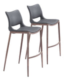 Zuo Modern Ace 100% Polyurethane, Plywood, Steel Modern Commercial Grade Barstool Set - Set of 2 Dark Gray, Walnut 100% Polyurethane, Plywood, Steel