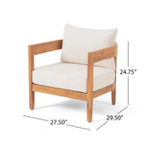 Brooklyn Outdoor Acacia Wood Club Chair with Cushions, Teak and Beige Noble House