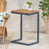 Kora Outdoor Antique Firwood C-Shaped Accent Table Noble House