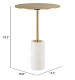 English Elm EE2681 Aluminum, Marble Modern Commercial Grade Side Table Gold, White Aluminum, Marble