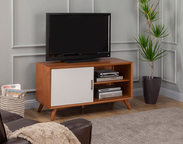 Alpine Furniture Flynn Small TV Console, Acorn/White 999-15 Acorn & White Mahogany Solids & Okoume Veneer 50 x 20 x 27
