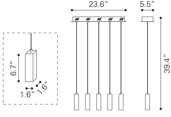 Zuo Modern Celeron Steel, Glass Modern Commercial Grade Ceiling Lamp Clear Steel, Glass