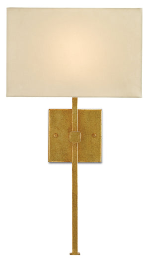Ashdown Antique Gold Wall Sconce - Vintage-Inspired Design with Champagne Silk Shade & ADA Compliant