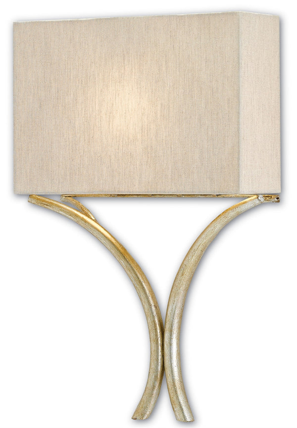 Cornwall Silver Wall Sconce - Elegant Wrought Iron with Natural Linen Shade, ADA Compliant Design