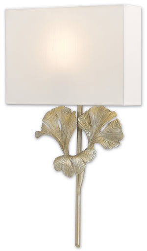 Gingko Silver Wall Sconce - Botanical-Inspired Design, Distressed Silver Leaf Finish, ADA Compliant