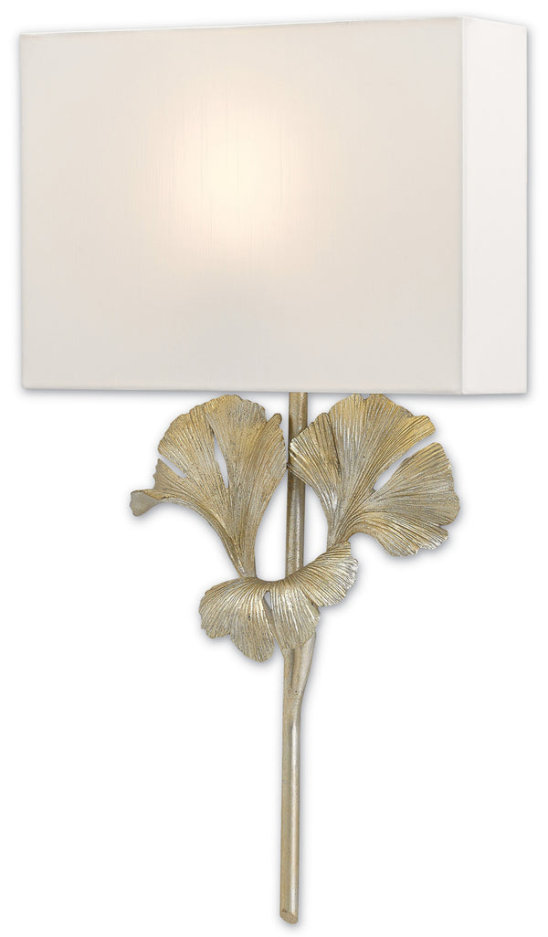 Gingko Silver Wall Sconce - Botanical-Inspired Design, Distressed Silver Leaf Finish, ADA Compliant