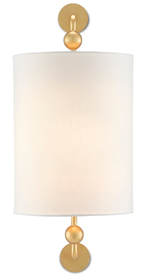 Tavey Gold Wall Sconce - Elegant Off-White Linen Shade with Tiny Globes, ADA Compliant Design