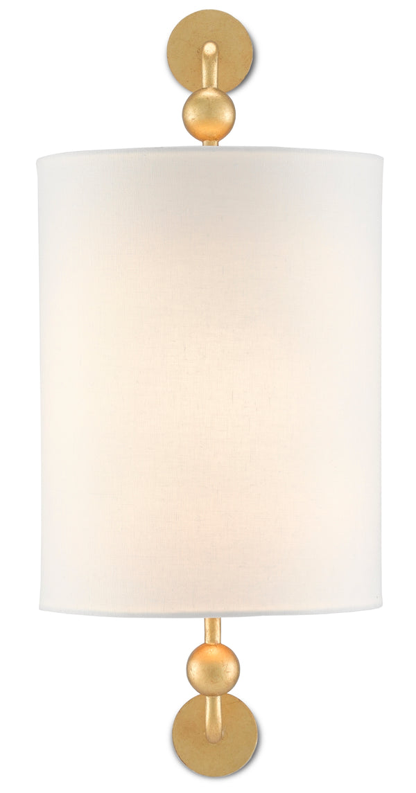 Tavey Gold Wall Sconce - Elegant Off-White Linen Shade with Tiny Globes, ADA Compliant Design