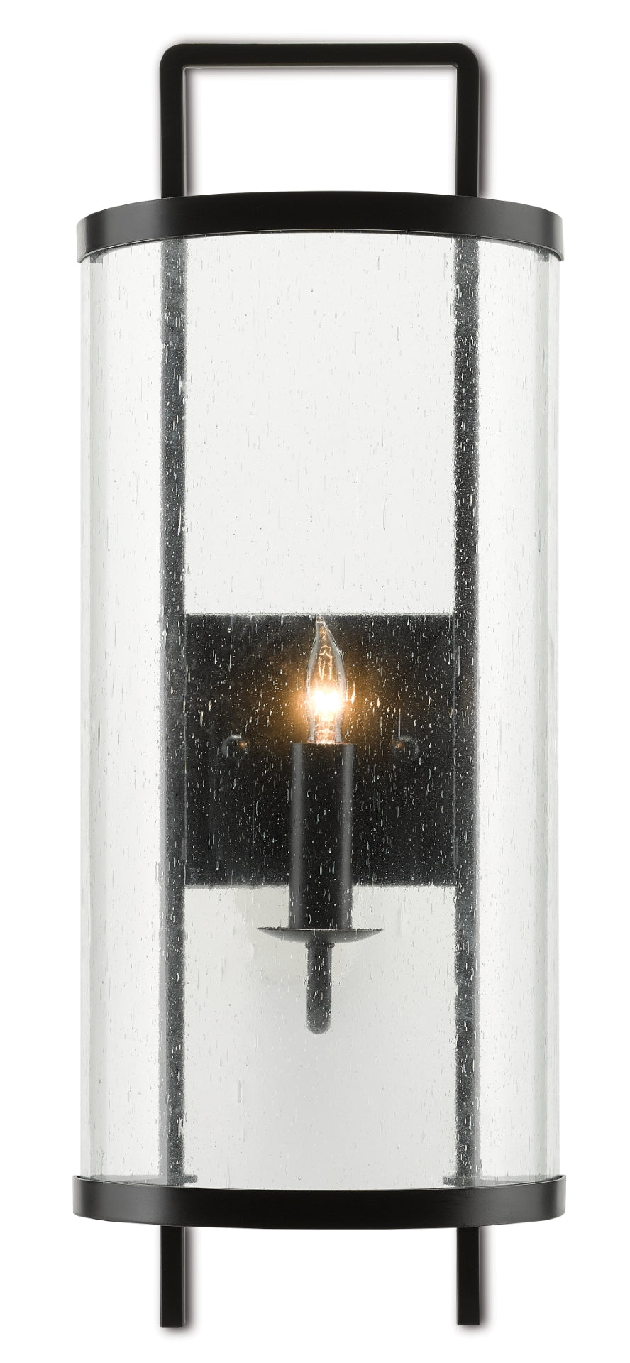 Breakspear Wall Sconce - Antique Black Metal Fixture with Seeded Glass, ADA Compliant and Damp Rated