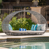 Noble House Boca Grande Outdoor Grey Wicker Daybed with White Water Resistant Cushion