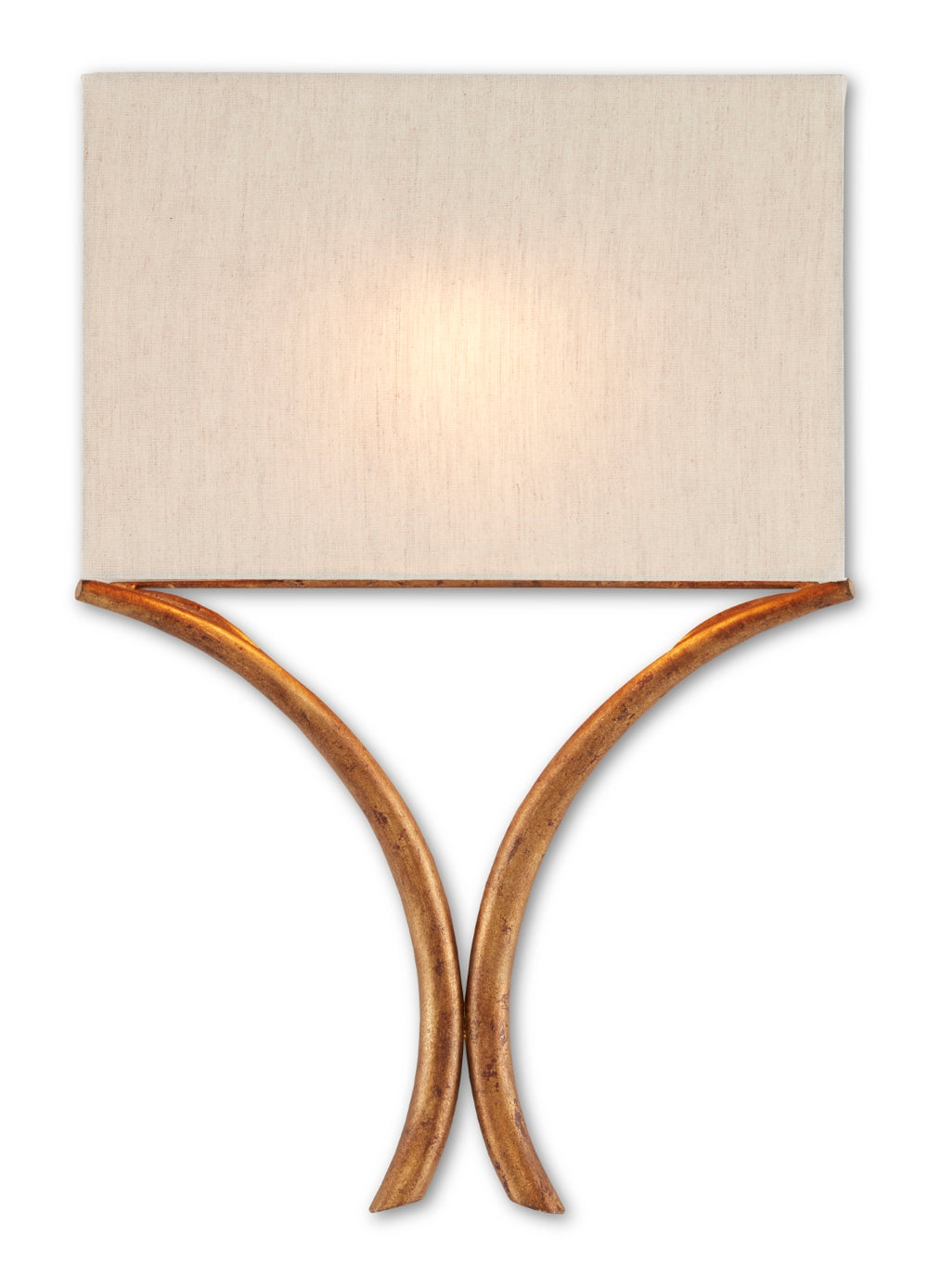 Cornwall Gold Wall Sconce - Elegant Wrought Iron Wishbone Design with Natural Linen Shade, ADA Compliant