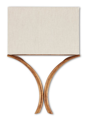 Cornwall Gold Wall Sconce - Elegant Wrought Iron Wishbone Design with Natural Linen Shade, ADA Compliant