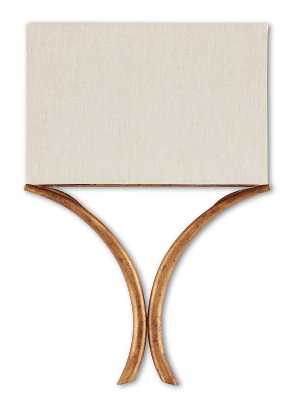 Cornwall Gold Wall Sconce - Elegant Wrought Iron Wishbone Design with Natural Linen Shade, ADA Compliant