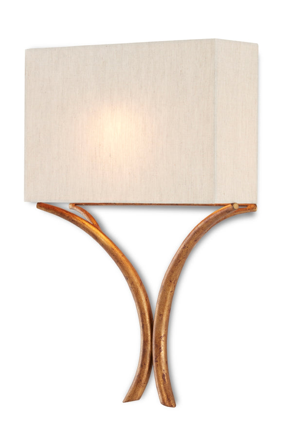 Cornwall Gold Wall Sconce - Elegant Wrought Iron Wishbone Design with Natural Linen Shade, ADA Compliant