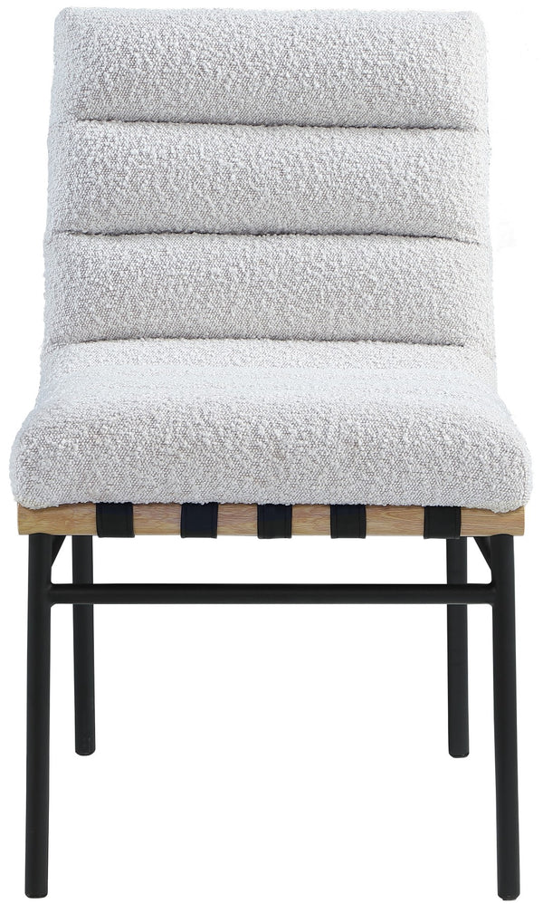 Burke Faux Leather / Boucle Fabric / Oak Veneer / Iron / Foam / Plate Contemporary Cream / Black Faux Leather Dining Chair - 19" W x 25.5" D x 32.5" H