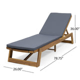 Maki Outdoor Acacia Wood Chaise Lounge and Cushion Sets, Teak and Dark Gray Noble House