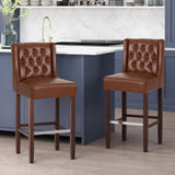 Bayliss Contemporary Wingback Barstools, Cognac Brown and Espresso Noble House