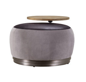 Decapree Industrial Ottoman Antique Slate TGL (Antique Slate Leather) • Gray Velvet (Gray Velvet) • METAL BASE] tbc (Matt Iron) 59271-ACME