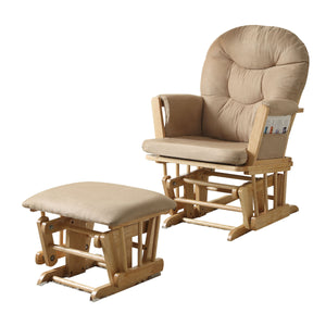 Rehan Transitional 2Pc Pk Glider Chair & Ottoman Natural Wood: Chair/Ottoman Frame • Taupe Mfb: Chair/Ottoman Cushion 59332-ACME