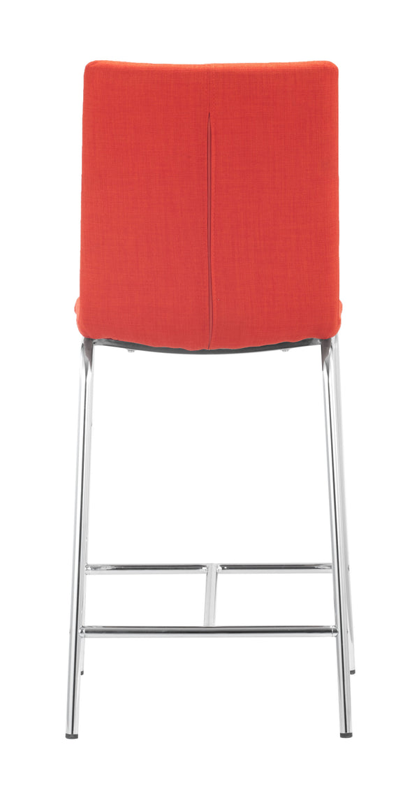 Zuo Modern Uppsala 100% Polyester, Plywood, Steel Modern Commercial Grade Counter Stool Set - Set of 2 Tangerine, Chrome 100% Polyester, Plywood, Steel
