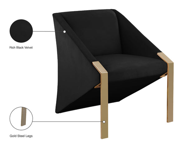 Rivet Velvet / Engineered Wood / Steel Contemporary Black Velvet Accent Chair - 25.5" W x 28" D x 32" H