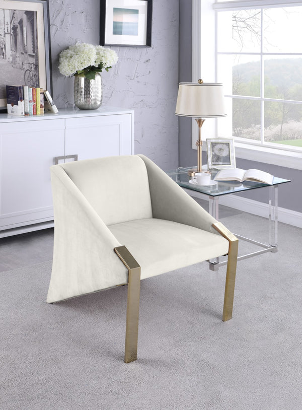 Rivet Velvet / Engineered Wood / Steel Contemporary Cream Velvet Accent Chair - 25.5" W x 28" D x 32" H