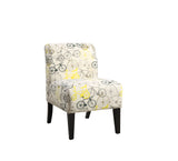 Ollano Transitional/Contemporary Accent Chair Bike Pattern Fabric, Gray/Yellow (DL705B-28) • Leg: Dark Brown Poplar Wood 59438-ACME