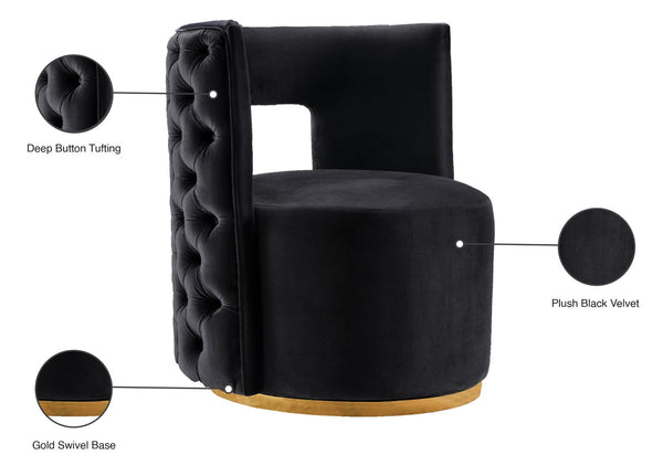 Theo Velvet / Engineered Wood / Foam Contemporary Black Velvet Accent Chair - 28" W x 27" D x 31" H