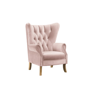 Adonis Transitional Accent Chair Blush Pink Velvet (20C was Beige by OP then revised to Pink --> Holland Velvet H212: PI# H212-2 Pink, H212-7 Stone, H212-24 Deep Sea, H212-25 Night Blue) • WOOD LEG) Natural (Qte was Dark Walnut #71489) 59516-ACME