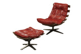 Gandy Modern 2Pc Pk Chair & Ottoman Antique Red TGL (Oxblood Leather) • Metal Base (Matt Iron) 59531-ACME