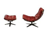 Gandy Modern 2Pc Pk Chair & Ottoman Antique Red TGL (Oxblood Leather) • Metal Base (Matt Iron) 59531-ACME