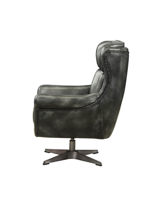 Asotin Modern Swivel Accent Chair Vintage Black TGL (Brushed Black TGL)  • Metal Base (Matt Iron) 59532-ACME