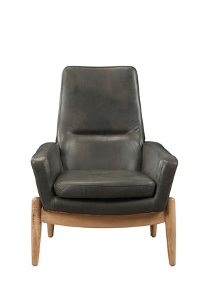 Dolphin Mid-Century Accent Chair Black TGL (Pluto Leather) • Wood Leg (Oak 2) 59533-ACME