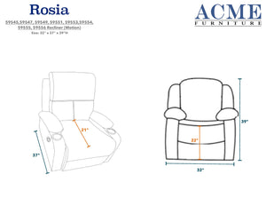 Rosia Contemporary/Casual Recliner (Motion) Blue Navy Velvet (#KDY-6) --> 18C Material was Linen/Microfiber 59545-ACME