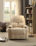 Rosia Contemporary/Casual Recliner (Motion) Beige Velvet (KDY-7) --> 18C Material was Linen/Microfiber 59551-ACME