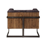 Sagat Industrial/Contemporary Accent Chair Antique Ebony TGL (Antique Ebony Leather) • WOOD PANEL] Rustic Oak (Old Pine) 59667-ACME