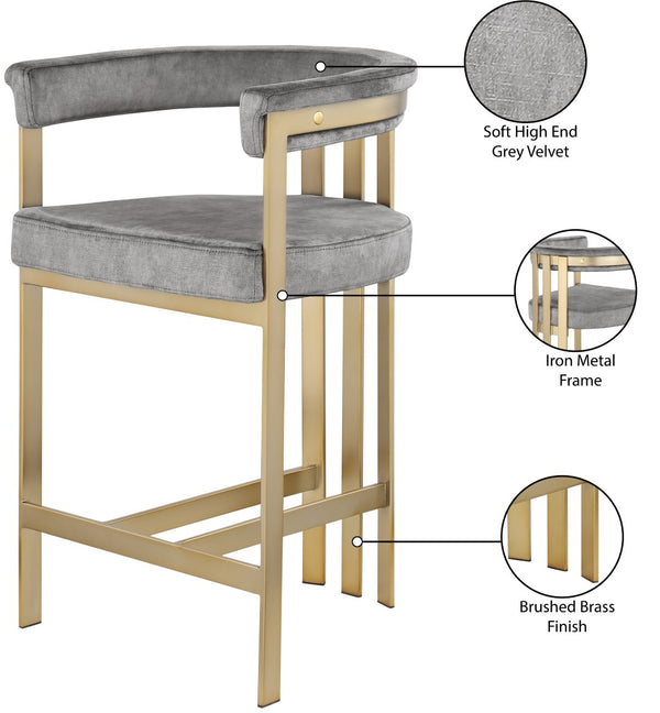 Marcello Velvet / Engineered Wood / Iron / Foam Contemporary Grey Velvet Counter Stool - 22.5" W x 20" D x 35.5" H