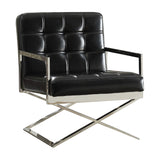 Rafael Contemporary Accent Chair Black PU (HT-J4015 BLACK, Microfiber PU) • Stainless Steel 59776-ACME