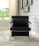 Rafael Contemporary Accent Chair & Pillow Black PU (HT-J4015 BLACK, Microfiber PU) • Stainless Steel 59778-ACME