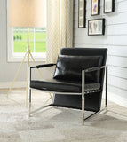 Rafael Contemporary Accent Chair & Pillow Black PU (HT-J4015 BLACK, Microfiber PU) • Stainless Steel 59778-ACME