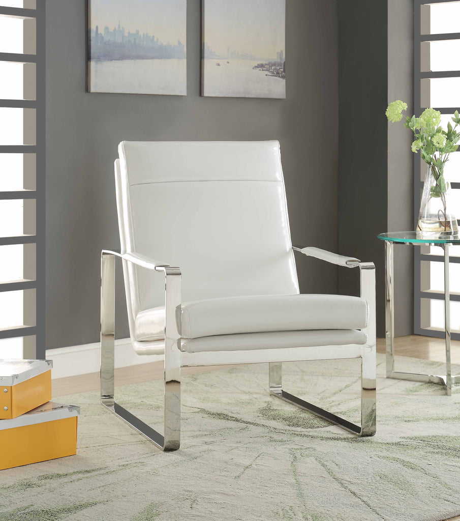 Rafael Contemporary Accent Chair White PU (HT-J4101 WHITE Microfiber PU) • Stainless Steel 59782-ACME