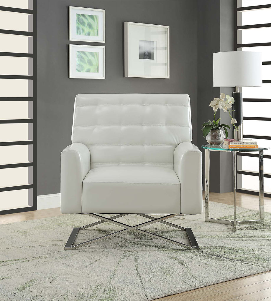 Rafael Contemporary Accent Chair White PU (HT-J4101 WHITE Microfiber PU) • Stainless Steel 59784-ACME