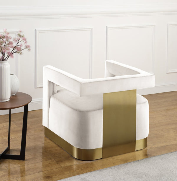 Armani Velvet / Engineered Wood / Steel Contemporary Cream Velvet Accent Chair - 31.5" W x 28" D x 28" H