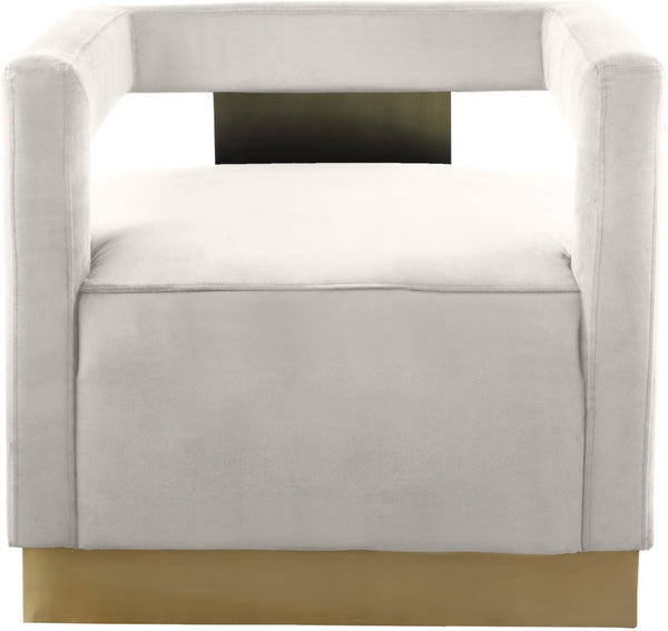 Armani Velvet / Engineered Wood / Steel Contemporary Cream Velvet Accent Chair - 31.5" W x 28" D x 28" H