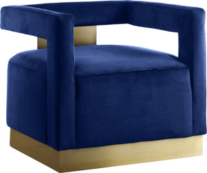Armani Velvet / Engineered Wood / Steel Contemporary Navy Velvet Accent Chair - 31.5" W x 28" D x 28" H