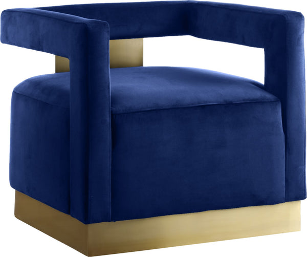 Armani Velvet / Engineered Wood / Steel Contemporary Navy Velvet Accent Chair - 31.5" W x 28" D x 28" H