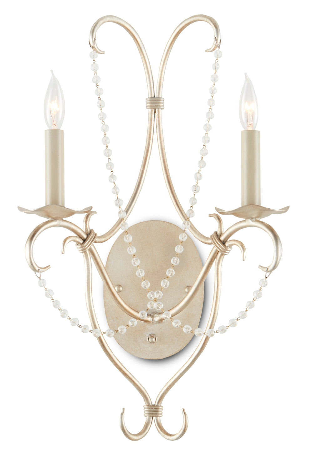 Crystal Silver Wall Sconce with Elegant Crystal Beads – Wrought Iron Design for Stunning Decor