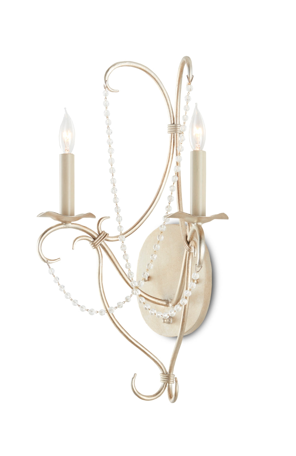 Crystal Silver Wall Sconce with Elegant Crystal Beads – Wrought Iron Design for Stunning Decor